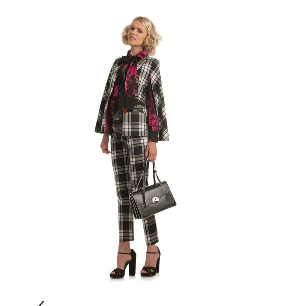 Trina Turk Juno plaid cape blazer & matching pants 2
